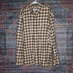 Carhartt mens brown beige plaid relaxed fit button down shirt 2XL 103314